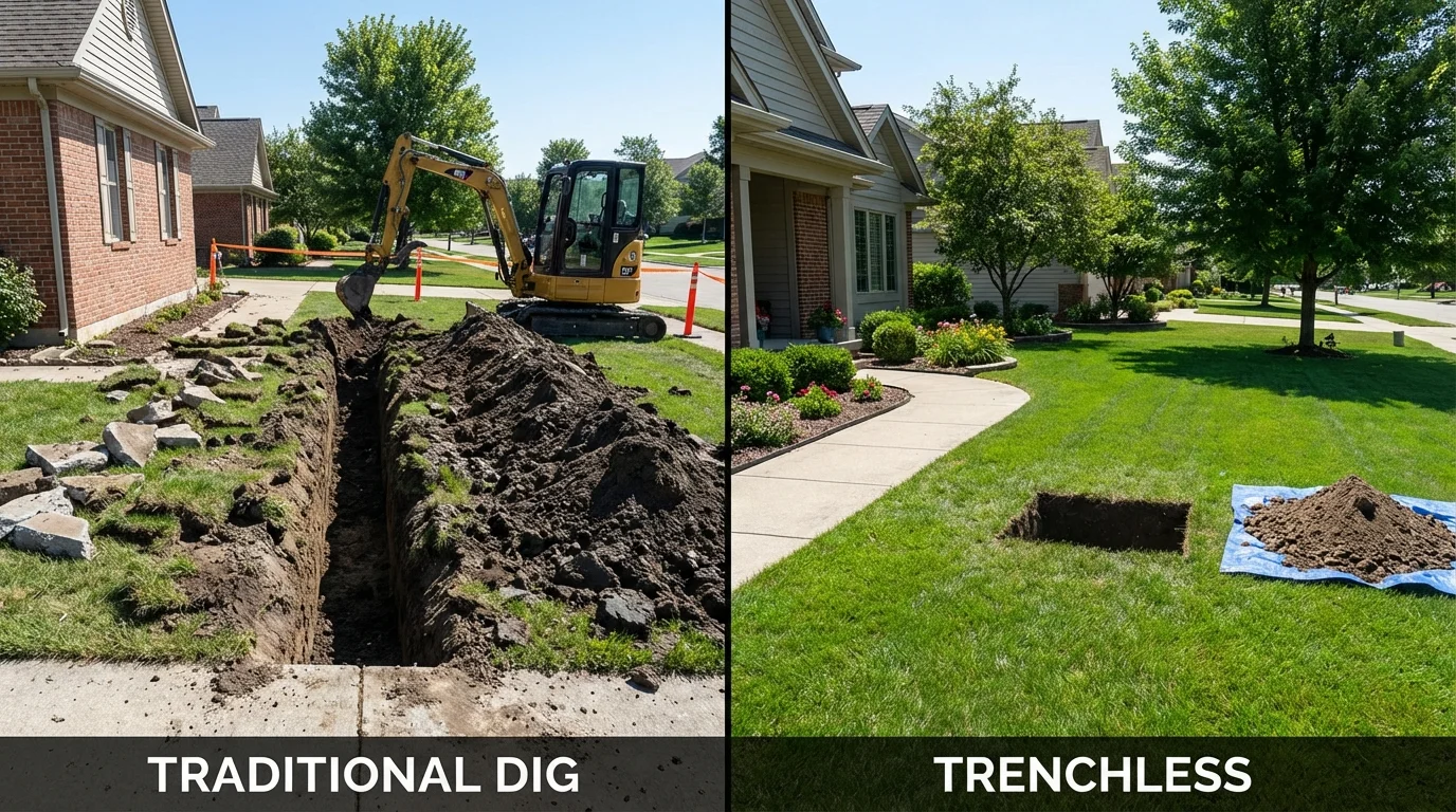 Trenchless sewer repair with minimal yard damage versus traditional excavation in Two Rivers, WI